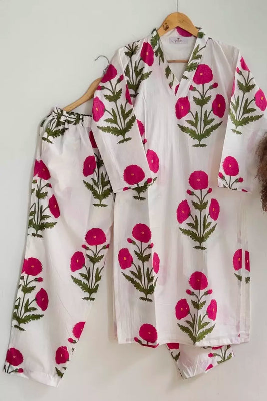 Pink Mughal Butta Kurta Coord Set