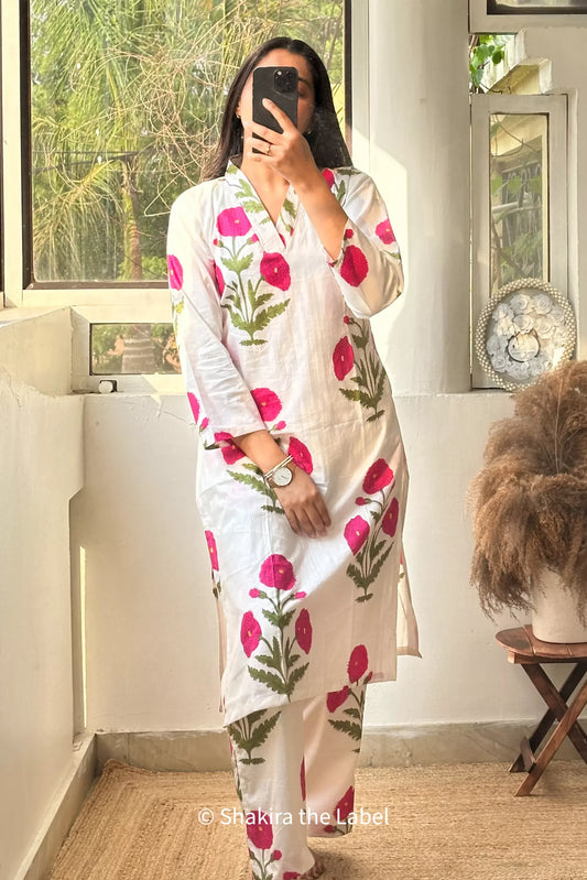 Pink Mughal Butta Kurta Coord Set