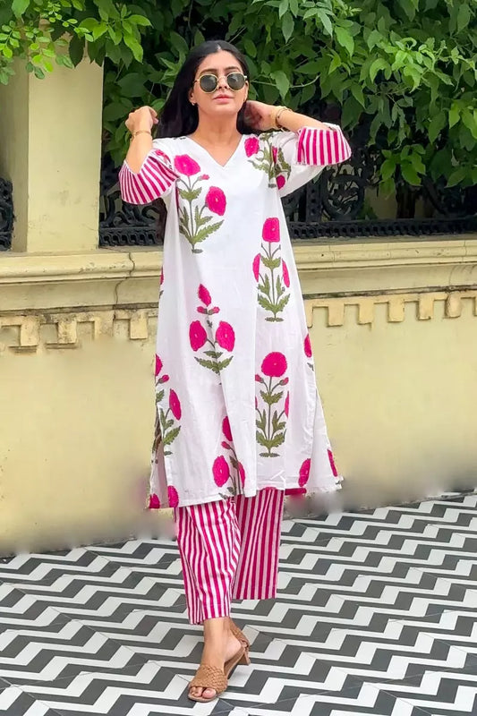 Pink Mughal Butta Kurta Set