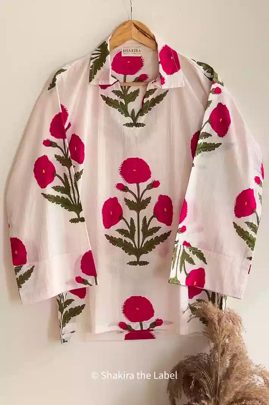 Pink Mughal Butta Kurta Shirt