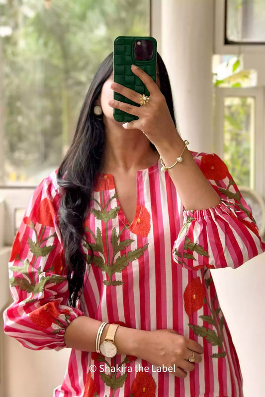 Pink Stripe Poppy Kurta Coord Set