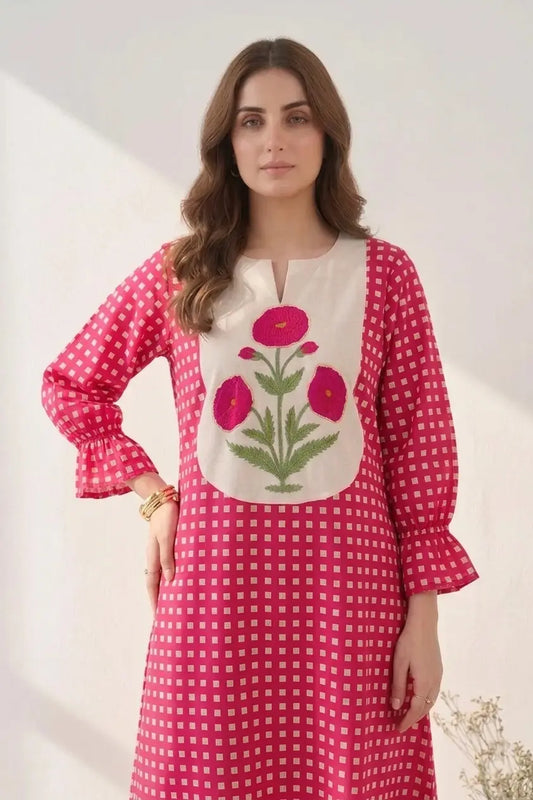 Mughal Butta Checkered Co-ord Set - Pink