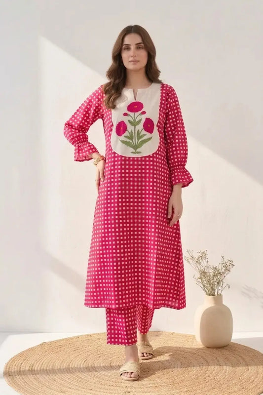 Mughal Butta Checkered Co-ord Set - Pink