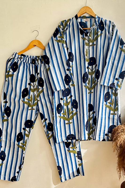 Blue Poppy Print Cotton Coord Set