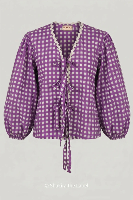 Purple Checks Bow Tie Top
