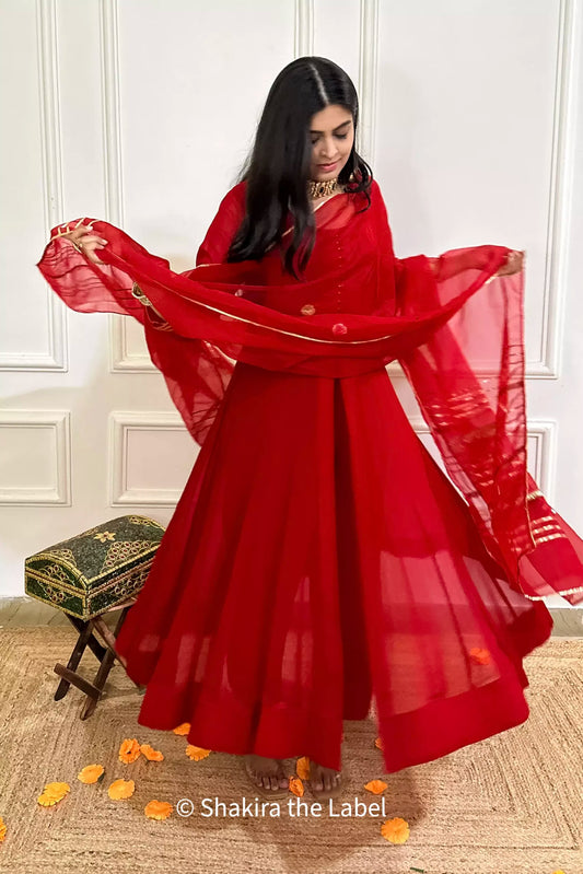 Red Georgette Anarkali Set