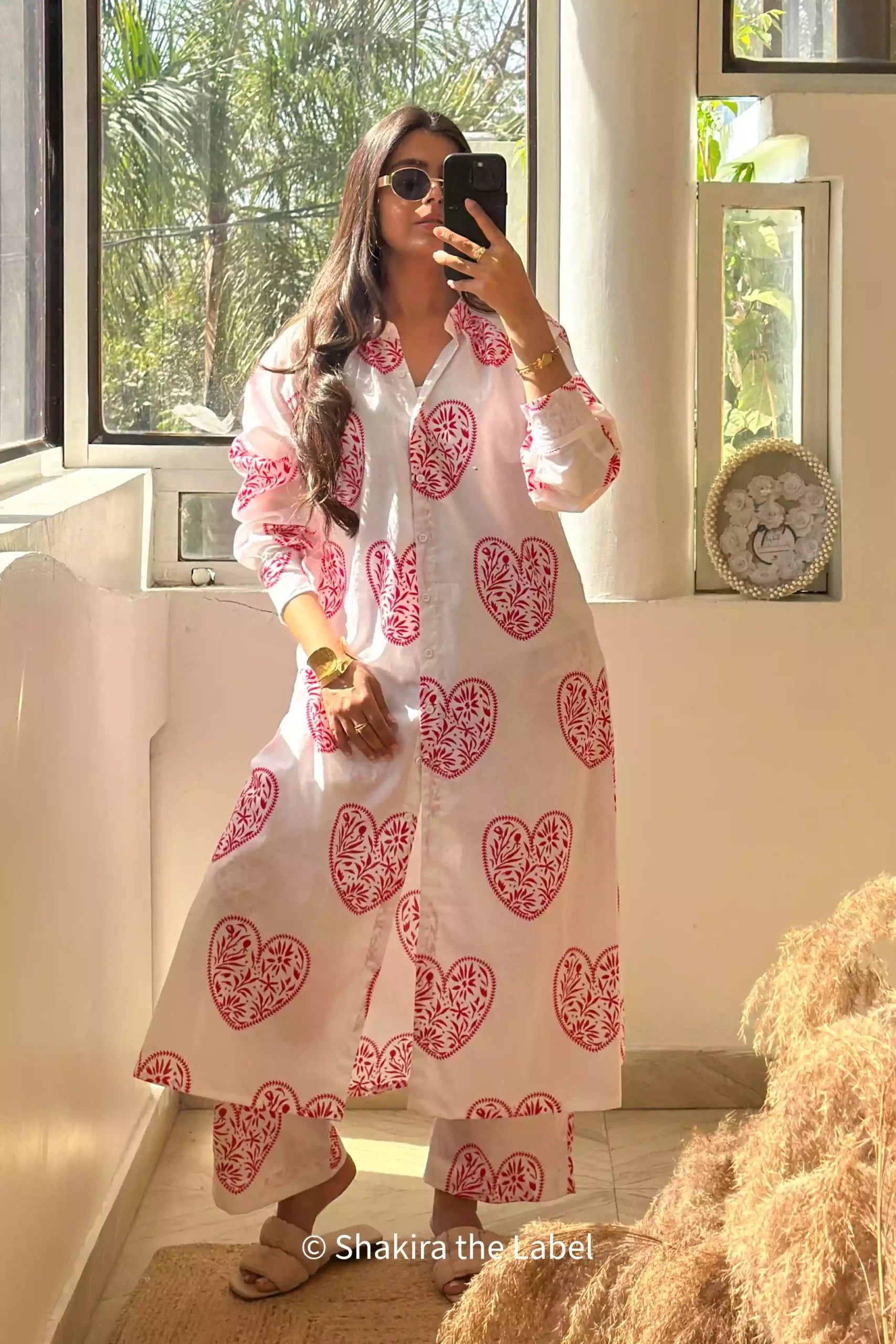 Red Heart Printed Shirt Coord Set - Main Image