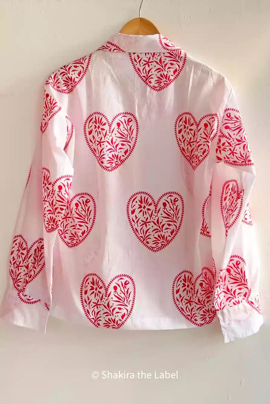 Red Heart Shirt, Printed Shirt, cotton Shirt, Heart Print Shirt