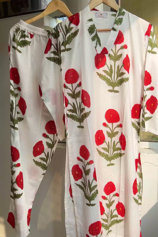 Red Mughal Butta Kurta Coord Set