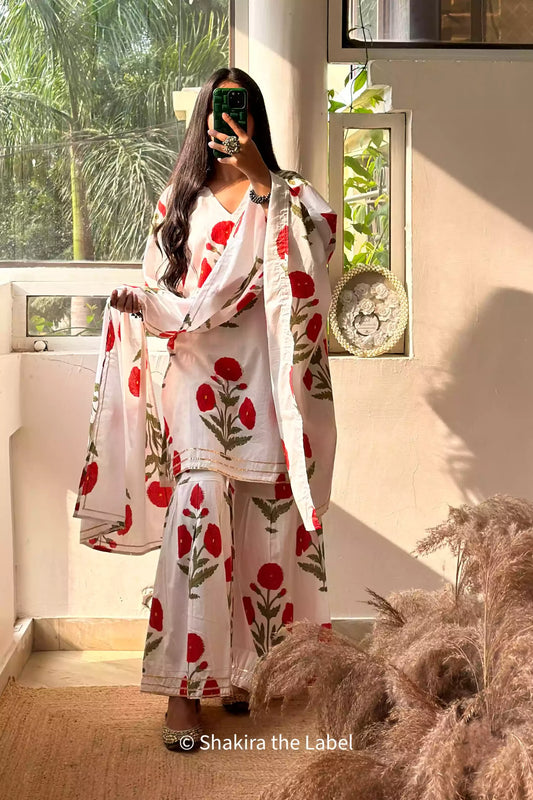 Red Mughal Butta Sharara Set