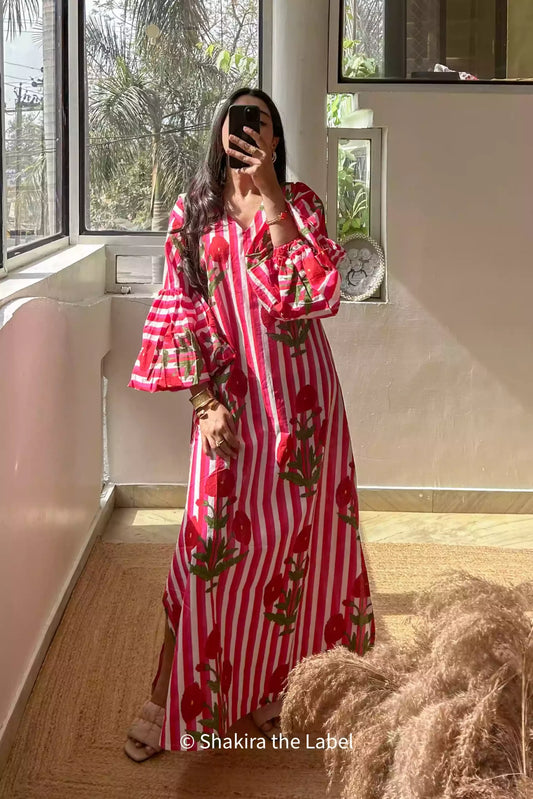 Red Poppy Print Summer Maxi Dress, cottom maxi, midi dress