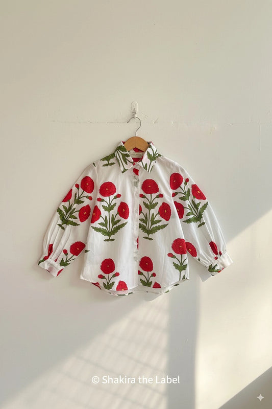 Red Mughal Poppy Mini Shirt