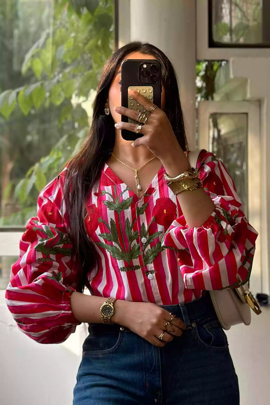 Poppy Charm Puff Sleeve Blouse