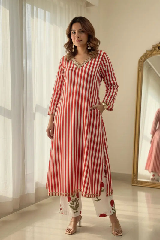 Mughal Red Kurta Coord Set