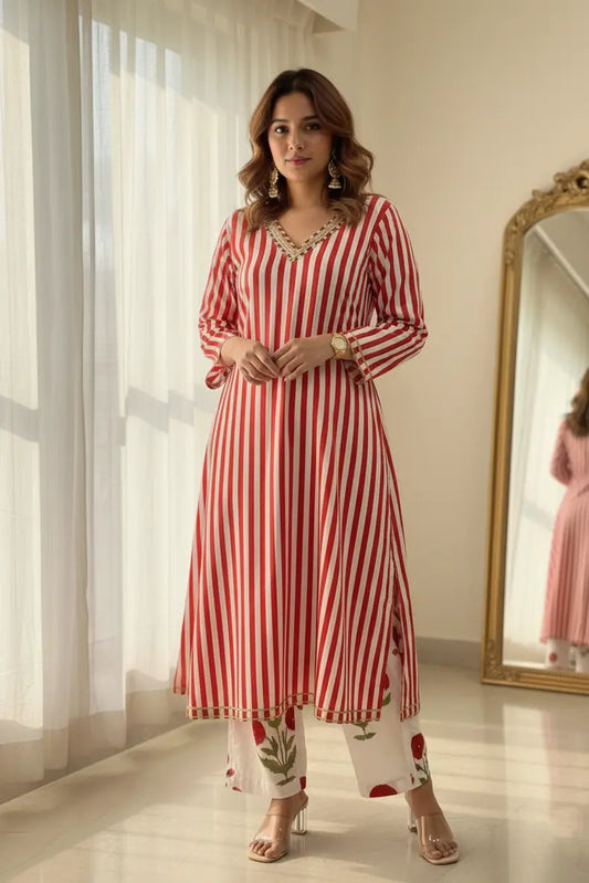 Mughal Red Kurta Coord Set