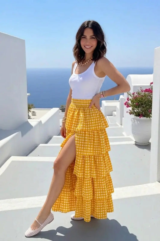 Rhodes Tiered Slit Skirt