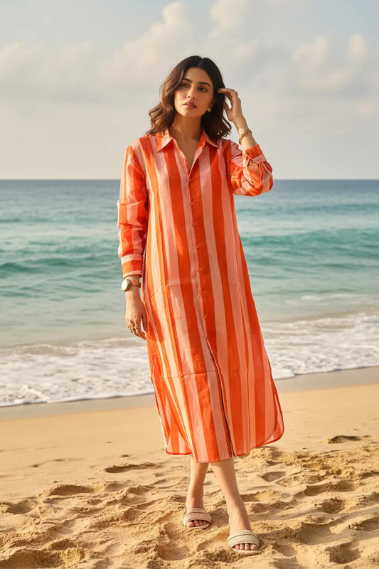 Sunset Stripe Shirt Dress