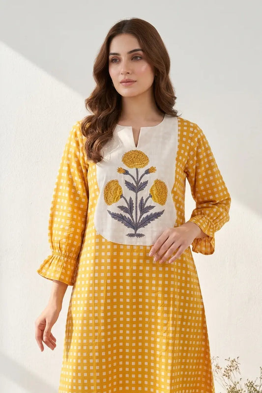 Mughal Butta Checkered Co-ord Set - Yellow