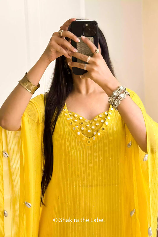 Marigold Mirror Embellished Indo-Fusion Sharara Set