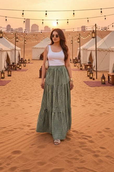 Meadow Mist Green Checkered Skirt