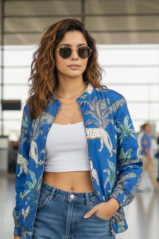 Jungle Luxe Bomber Jacket — Blue