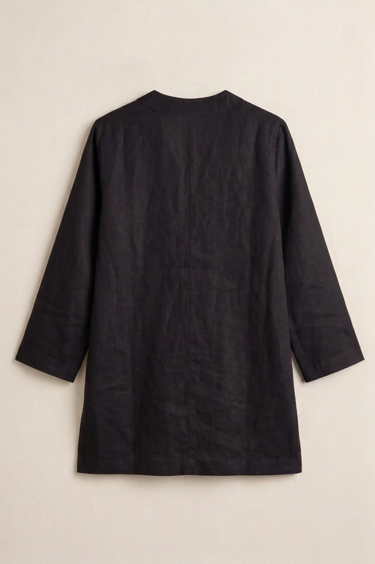 Black Linen V Neck Top