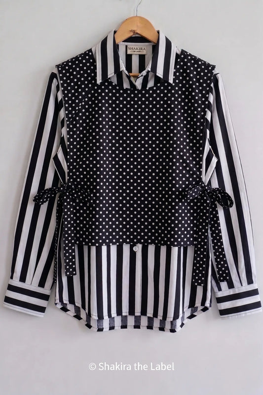 Midnight Polka & Stripe Shirt & Waistcoat Set