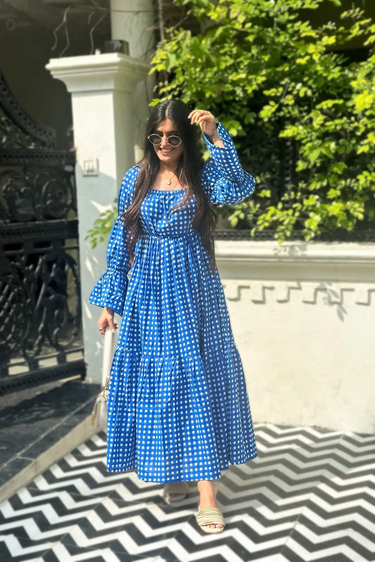 Gingham Check Midi Dress