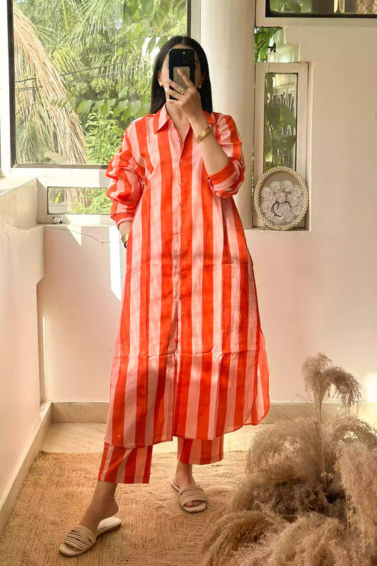 orange candy stripe cotton coord set