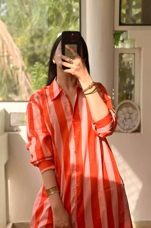 striped coord set in 100% cotton for women