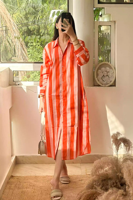 orange candy stripe shirt dress