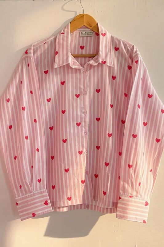 Cupid Kiss Pink Stripe Heart Shirt