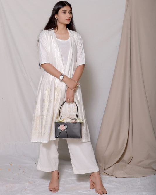 Digital Foil Print Shrug With Kurta & Palazzo (set of 3)