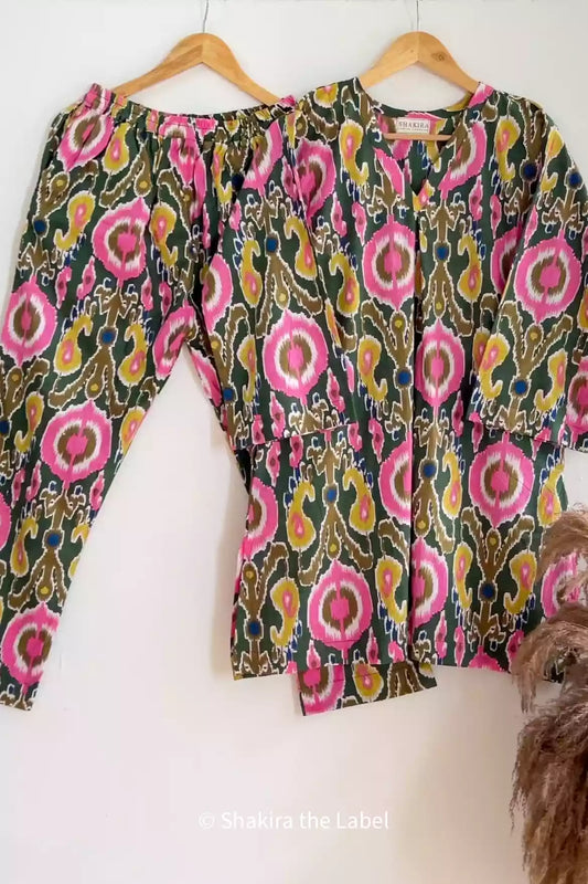 Ikat Print, Cotton kurta Set, kurti set, coord set
