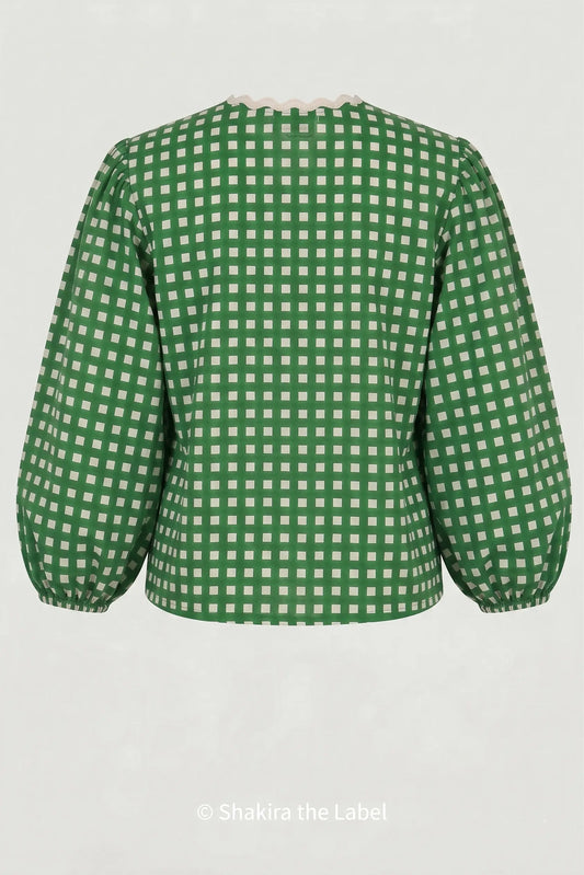 Green Checks Bow Tie Top