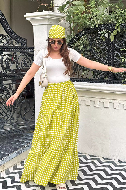 picnic skirt, travel-friendly fashion, modest cotton skirt, Ankle-length red checked skirt