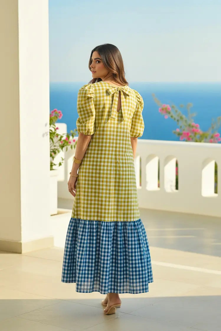 checked maxi dress for women Citron Maxi Checked Dress