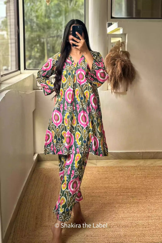Ikkat Print Coord Set, Cotton Coord Set