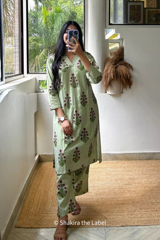 Lily Stripe Boota Cotton Kurta Coord Set
