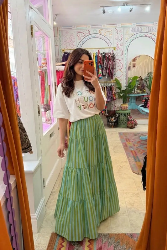 Azure Stripe Maxi Skirt