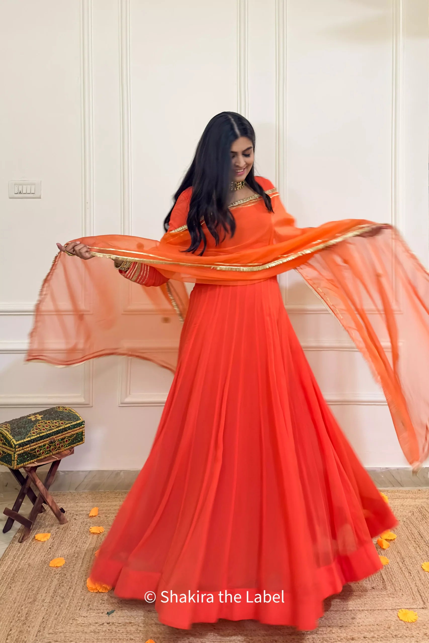Orange Georgette Gotta Anarkali