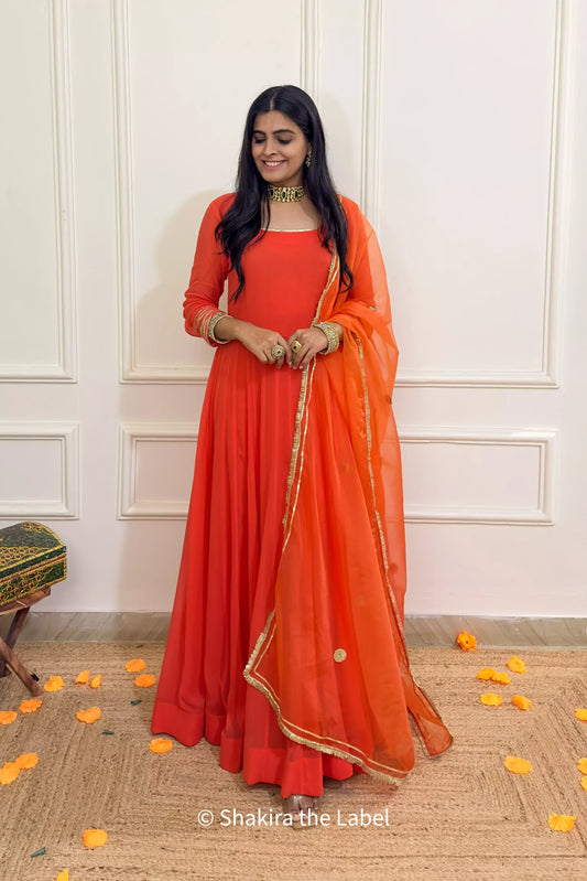 Orange Georgette Gotta Anarkali