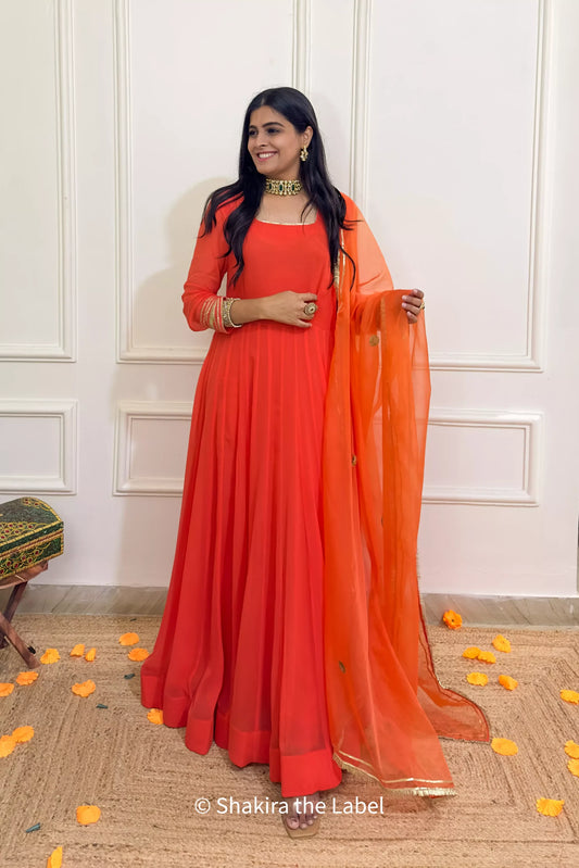 Orange Georgette Anarkali Dress