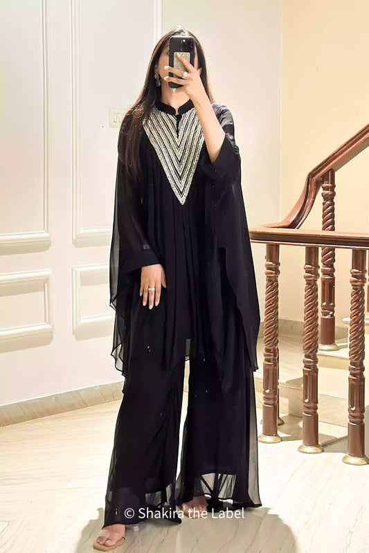 Black Majesty Ensemble Cape & Palazzo Set