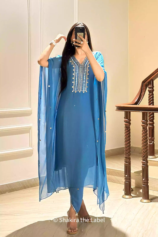 Blue Kaftan Set Handwork Luxe Edition