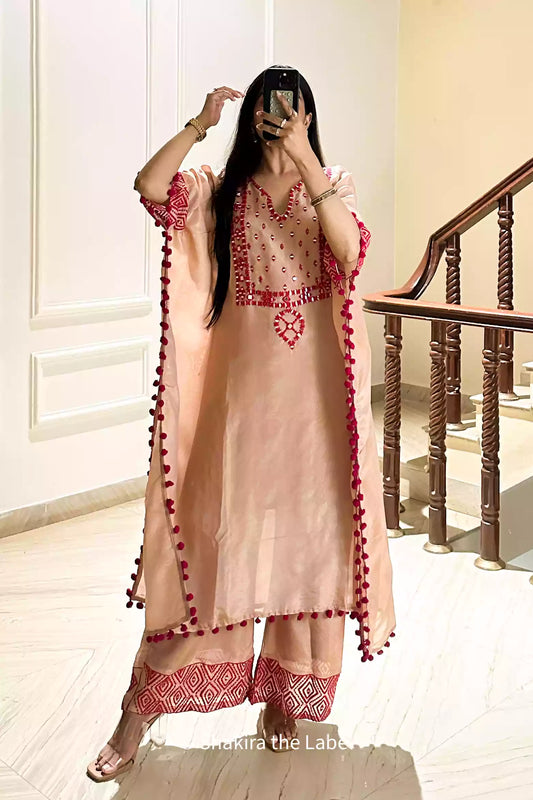 Champagne Glow Hand-Embroidered Kaftan Set
