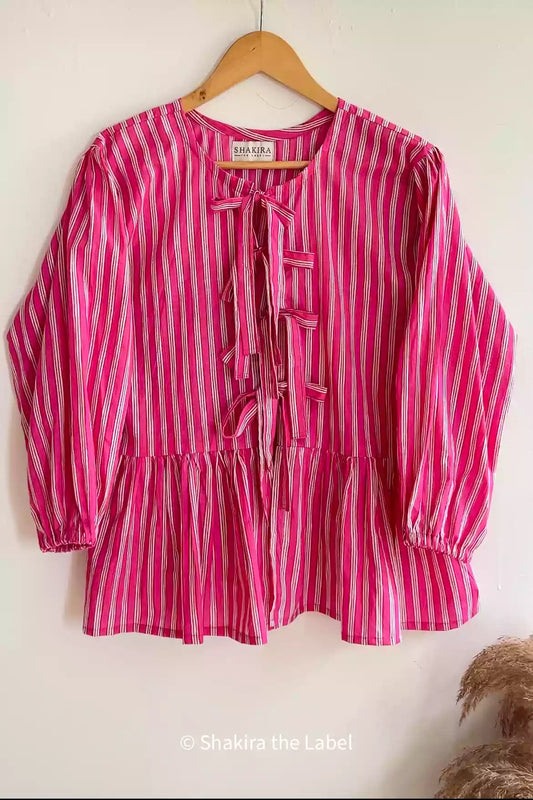 Pink Top, Peplum top, Bow tie top