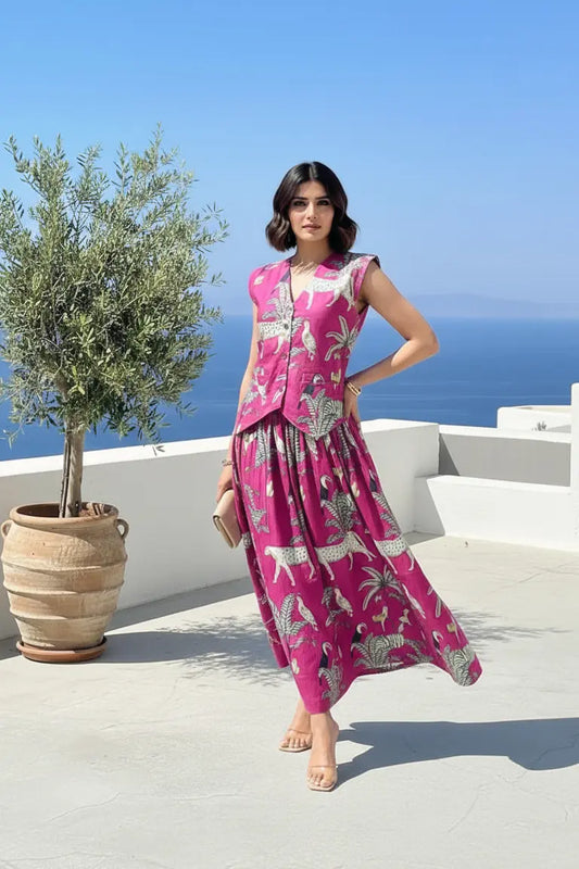 Pink Poise Safari Skirt & Waistcoat