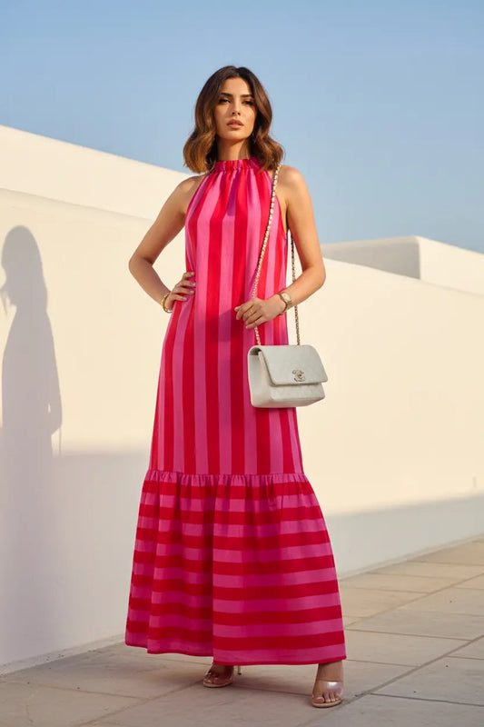 Pink Velvet Stripe Maxi