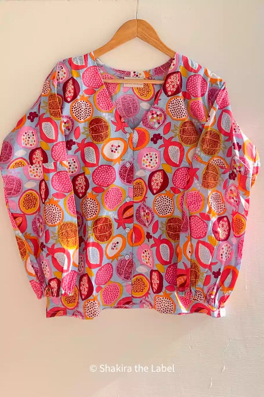 Printed Cotton Shirt with Balloon Sleeves